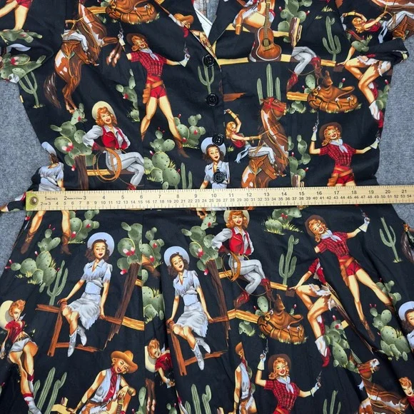 Danielle Amelie Dress XL Black Western Cowgirl Rockabilly Novelty Pinup Cactus - Picture 14 of 14
